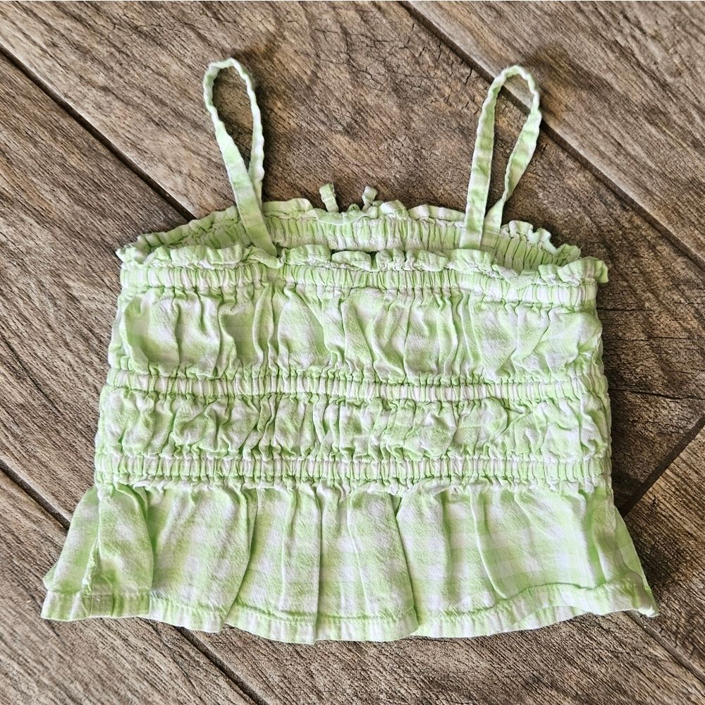 Old Navy Lime Green and White Checkered Smocked Tank Top Size 2T - Picture 6 of 6